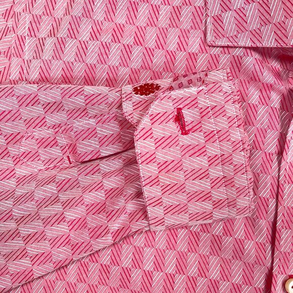 Robert Graham Shirt Mens 39 15.5 Med Pink Geometric Flip Cuff Collar Loud Bold - Picture 7 of 12